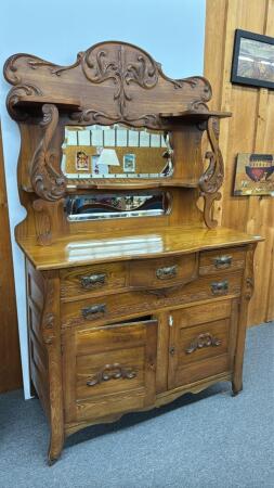 REFINISHED HIGHBACK SIDEBOARD W/BEVELLED MIRRORS