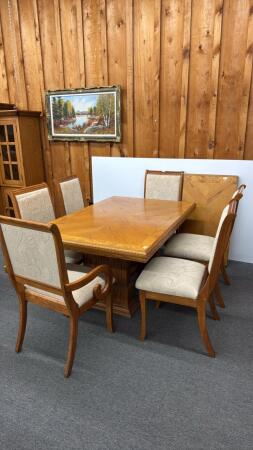 7PC DINING ROOM SUITE WITH TIGER MAPLE INLAY