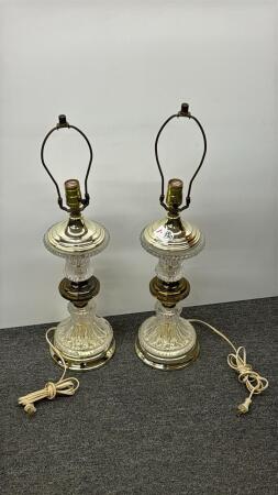 (2) GLASS & BRASS TABLE LAMPS (NO SHADES)