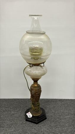 VINTAGE ELECTRIFIED LAMP WITH BRASS STEM