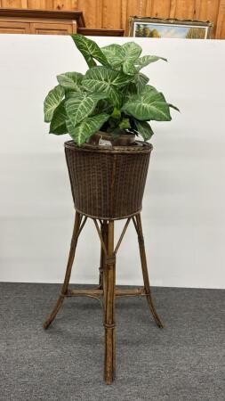 WICKER FERN STAND WITH ARTIFICAL PLANT