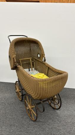 VINTAGE WICKER BABY BUGGY