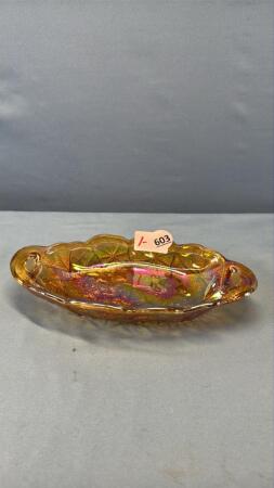 AMBER CARNIVAL OVAL RELISH DISH