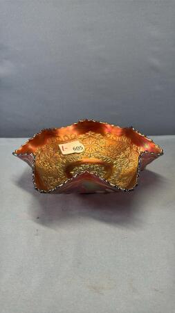 CARNIVAL GLASS RUFFLED EDGE CANDY DISH