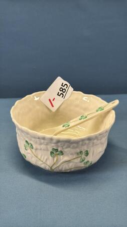 BELLEEK RELISH DISH WITH SPOON