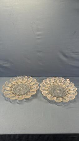 (2) GLASS 11IN DEVILED EGG PLATES