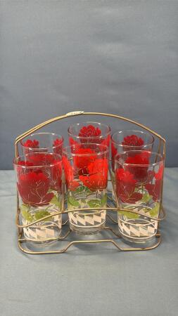 (6) PLACE DRINK HOLDER WITH (6) 5IN TUMBLERS