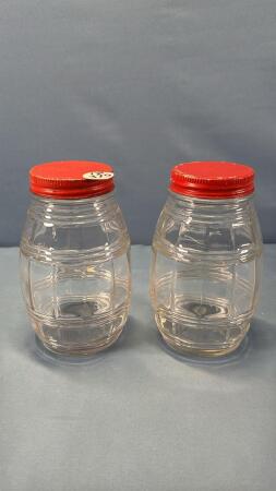 (2) FANCY GLASS JARS WITH METAL LIDS