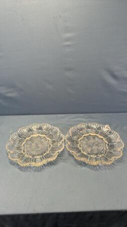 (2) GLASS 10IN DEVILED EGG PLATES