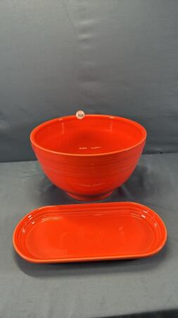 ORANGE FIESTA 11IN MIXING BOWL & 12IN OVAL PLATTER