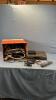 BOX OF TV COMPONETS, CORDS AND REMOTES