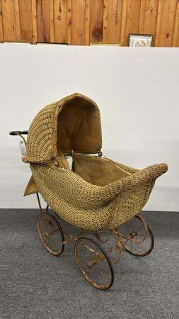 VINTAGE WICKER BABY BUGGY