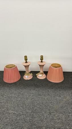 PAIR OF PINK PORCELAIN BASED LAMPS