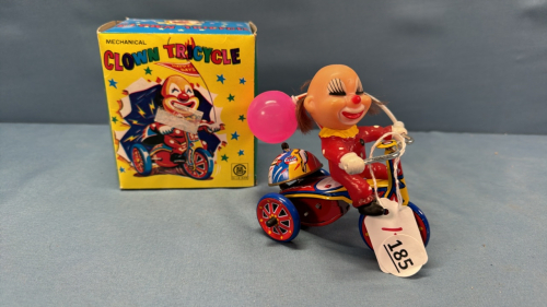 Wind-Up Tin Clown Tricycle -5in High -Works