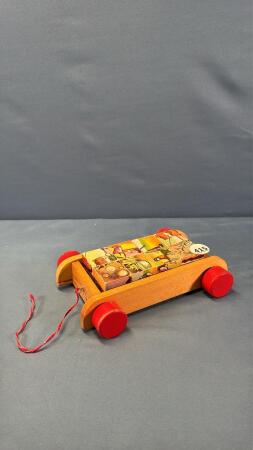 PULL ALONG WOODEN CART WITH 8 BLOCK PUZZLE PCS