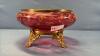 CRANBERRY BOWL ON BRASS FRAME - 3