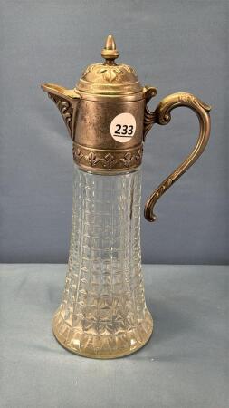 SYRUP JUG WITH SILVER PLATE TWIST OFF LID