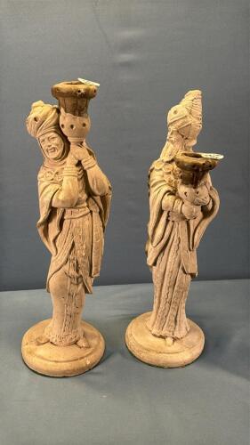 (2) MASONARY FIGURINE CANDLE HOLDERS