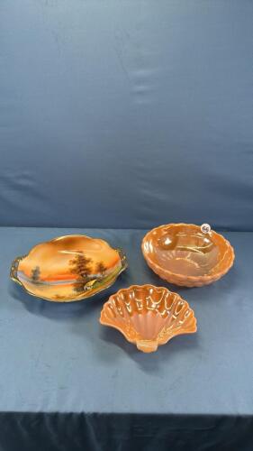 NIPPON HAND PAINTED BOWL &2 DISHES