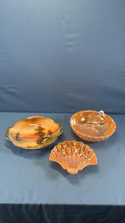 NIPPON HAND PAINTED BOWL &2 DISHES