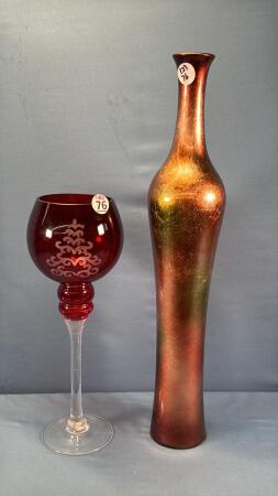 (1) RUBY RED CANDLE HOLDER & VASE