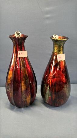 (2) ART GLASS VASES WITH MOTTLED PATTERN