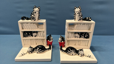 Pair of China Book Ends with Cat Motif
