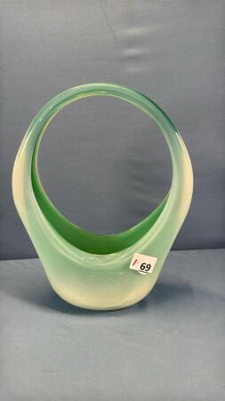 MURANO OPALINE ART GLASS BASKET VASE