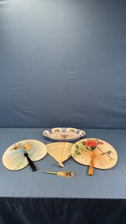 OVAL DISH W/3 LADIES FANS & 1 ENVELOPE OPENER