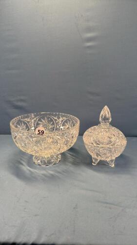 PINWHEEL CRYSTAL PED. BOWL&SQ. FOOTED CANDY DISH