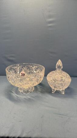 PINWHEEL CRYSTAL PED. BOWL&SQ. FOOTED CANDY DISH