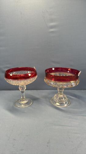 (2) RUBY RED FLASH PEDESTAL DISHES