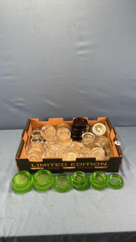LOT OF APPROX 50 GLASS FURNITURE CASTER CUPS