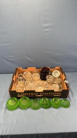 LOT OF APPROX 50 GLASS FURNITURE CASTER CUPS