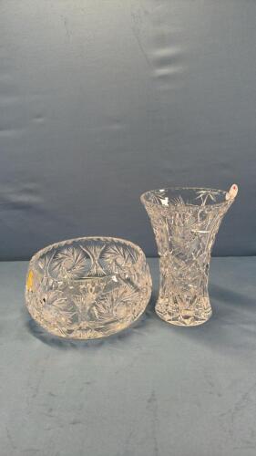 PINWHEEL CRYSTAL VASE & CRYSTAL BOWL