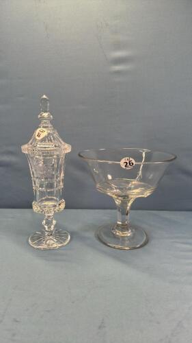 LG PEDESTAL SERVING BOWL & CRYSTAL CANDY JAR W/LID