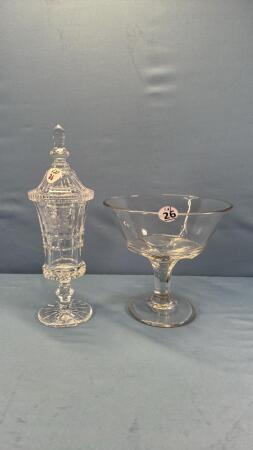 LG PEDESTAL SERVING BOWL & CRYSTAL CANDY JAR W/LID