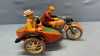 Wind-Up Tin Motorcycle & Side Car -11in Long -Works - 2