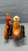 Wind-Up Tin Motorcycle & Side Car -11in Long -Works - 3