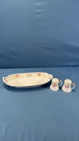 NIPPON RELISH BOWL &2 NIPPON SALT & PEPPER SHAKERS