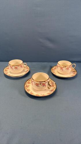 SET OF 3 LIMOGES CUPS & SAUCERS