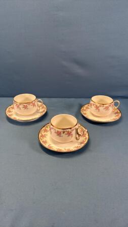 SET OF 3 LIMOGES CUPS & SAUCERS
