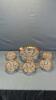 PRESSED GLASS SERVING BOWL & NAPPIES W/GOLD TRIM