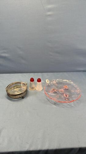 FOOTED SERVING PLATE,SALT&PEPPER SHAKER, ASH TRAY