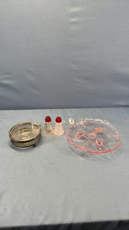 FOOTED SERVING PLATE,SALT&PEPPER SHAKER, ASH TRAY
