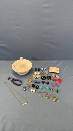 BOWL WITH ASSORTMENT OF CLIP ON EARRINGS