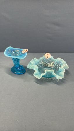 (2) HOBNAIL BLUE OPALESCENT PIECES