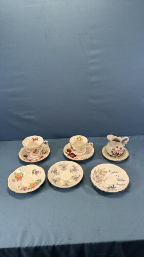 (2) CUPS & SAUCERS,(3) EXTRA SAUCERS