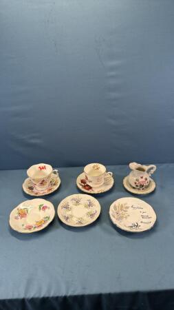 (2) CUPS & SAUCERS,(3) EXTRA SAUCERS