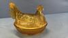 GLASS AMBER COVERED HEN ON THE NEST - 6